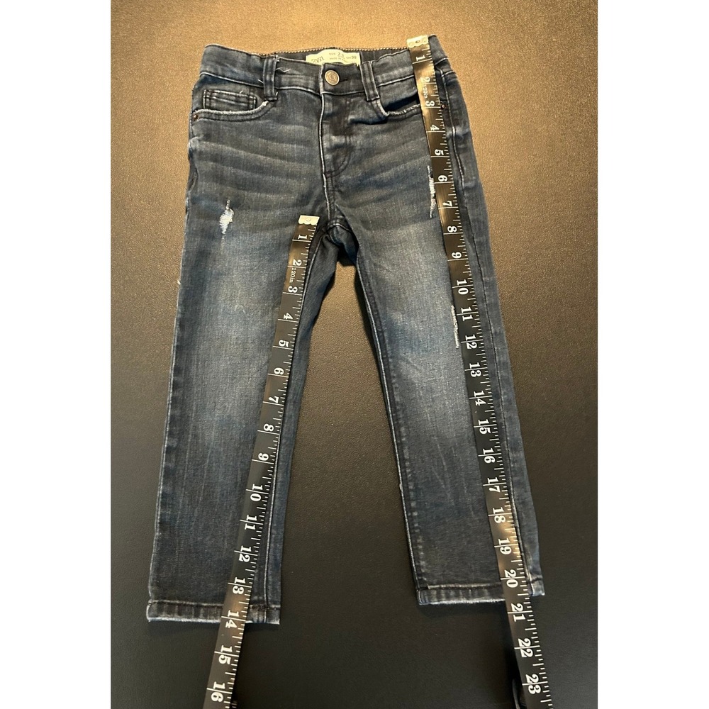 Zara Boys Distressed Dark Wash Denim Jeans Size 2-3 Years CM 98 Blue Pants 1578 - Picture 4 of 12